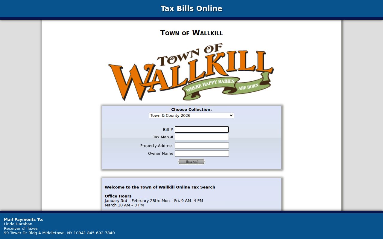 Town of Wallkill residents directory tax search form